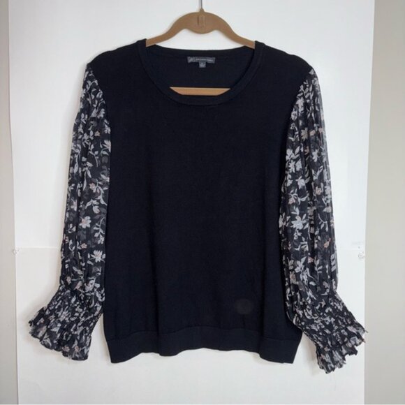 Adrianna Papell Women’s XL Black Knit Top Semi Sheer Balloon Sleeves Floral - Picture 4 of 10